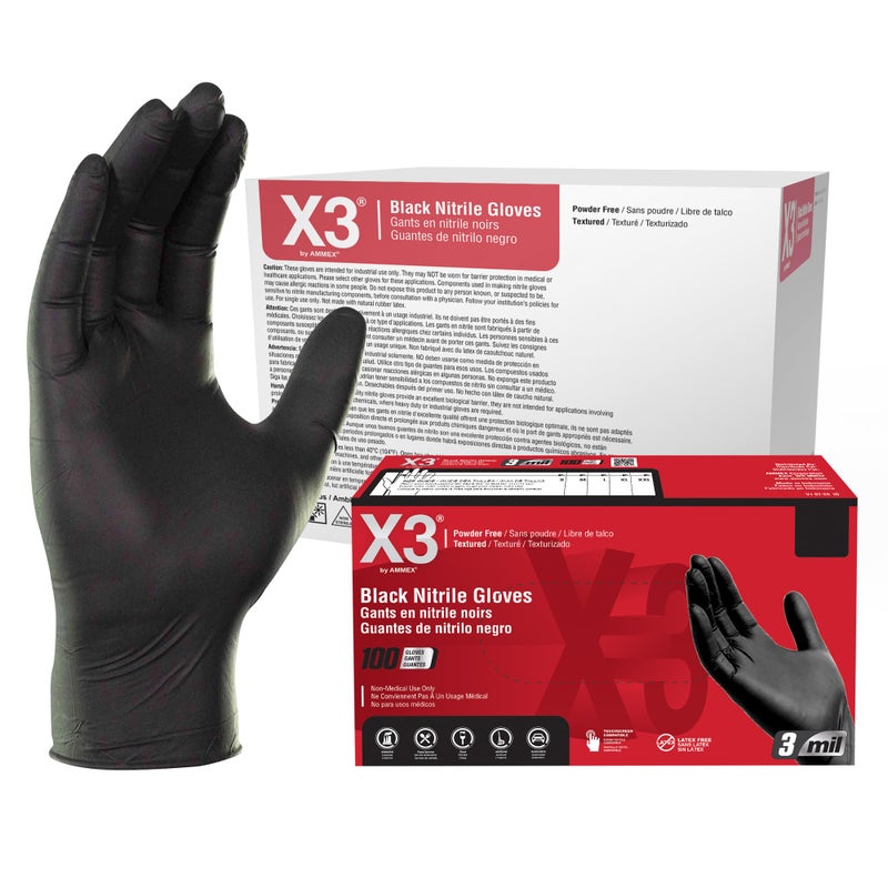 X3 Black Gloves, Disposable, Latex Free, Nitrile, for Cooking, Food Prep, 3 Mil, Powder-Free, Size Small, Case of 1000 - Image 1